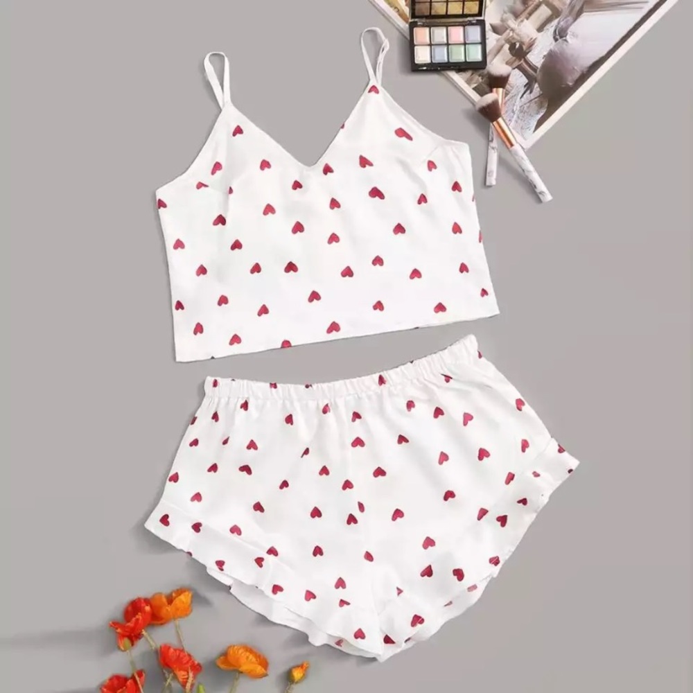 Women Satin Lingerie Heart Print Set - Picture 4 of 4